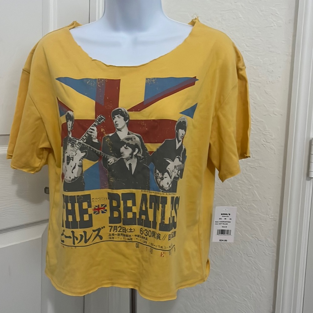 BEATLES crop top cut out yellow size MEDIUM
